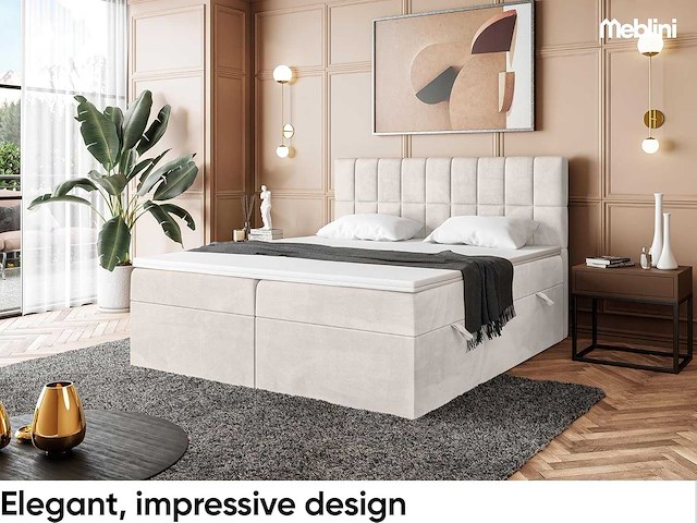 Box spring bed 160x200 - matras - matras topper - borst - beige stof - afbeelding 6 van  10