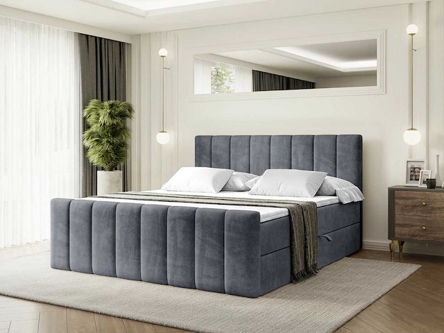 Box spring bed 160x200 - matras - matras topper - borst - fluweel donkergrijs - afbeelding 1 van  15