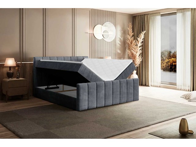 Box spring bed 160x200 - matras - matras topper - borst - fluweel donkergrijs - afbeelding 12 van  15