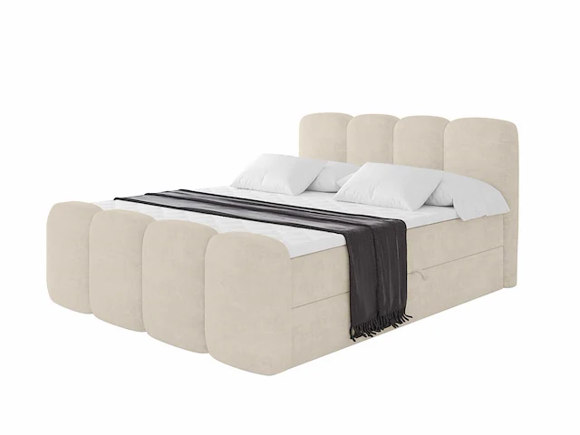 Box spring bed 160x200 cm - borst - matras - matras topper - beige fluweel - afbeelding 2 van  9