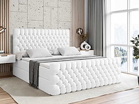 Box spring bed 160x200 cm - borst - matras - matras topper - witte pu
