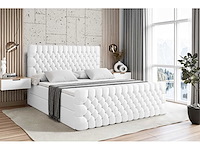 Box spring bed 160x200 cm - borst - matras - matras topper - witte pu - afbeelding 7 van  13