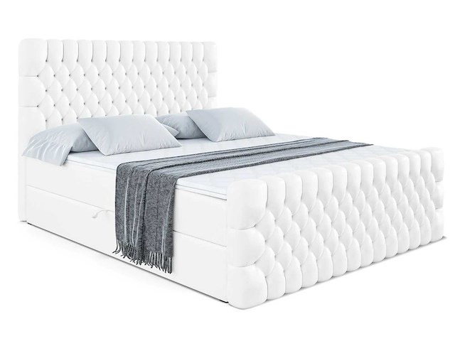 Box spring bed 160x200 cm - borst - matras - matras topper - witte pu - afbeelding 8 van  13