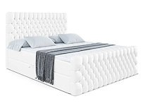 Box spring bed 160x200 cm - borst - matras - matras topper - witte pu - afbeelding 8 van  13