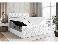 Box spring bed 160x200 cm - borst - matras - matras topper - witte pu - afbeelding 9 van  13