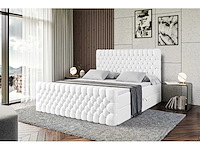 Box spring bed 160x200 cm - borst - matras - matras topper - witte pu - afbeelding 10 van  13