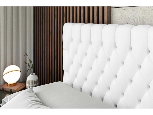 Box spring bed 160x200 cm - borst - matras - matras topper - witte pu - afbeelding 11 van  13