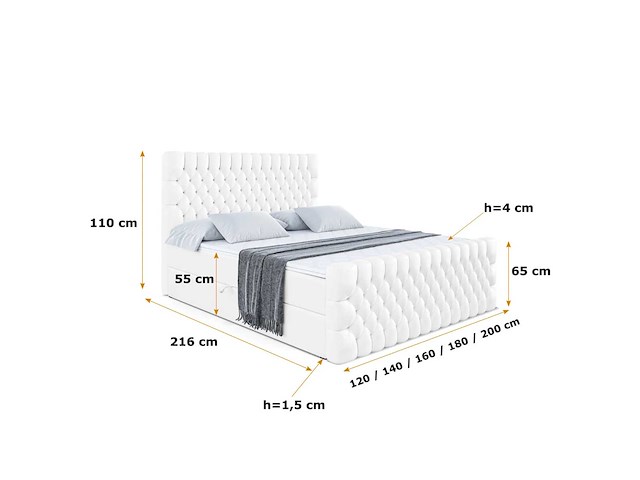 Box spring bed 160x200 cm - borst - matras - matras topper - witte pu - afbeelding 12 van  13
