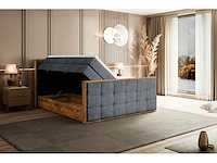 Box spring bed 180x200 - matras - matras topper - borst - donkergrijs fluweel en hout - afbeelding 5 van  5