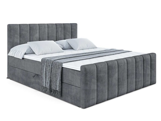 Box spring bed 180x200 - matras - matras topper - borst - donkergrijs fluweel - afbeelding 2 van  8