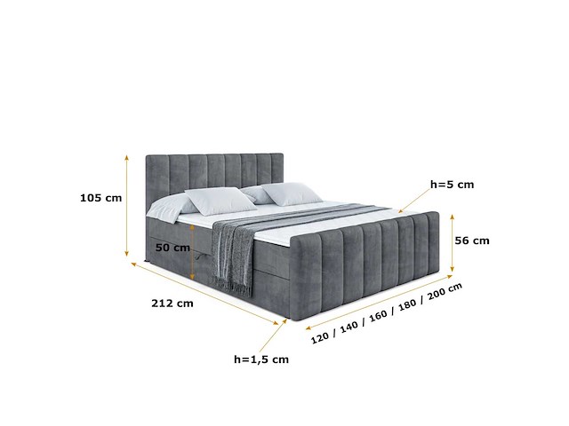Box spring bed 180x200 - matras - matras topper - borst - donkergrijs fluweel - afbeelding 5 van  6