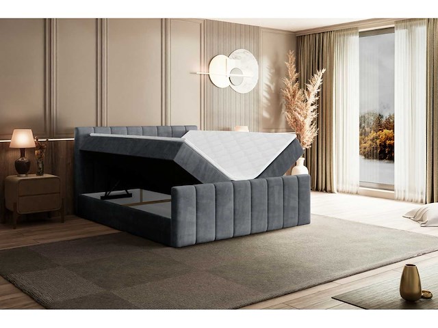 Box spring bed 180x200 - matras - matras topper - borst - donkergrijs fluweel - afbeelding 5 van  8
