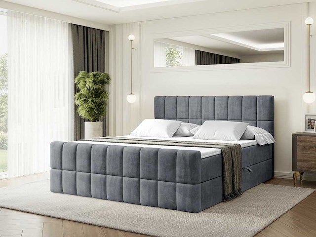 Box spring bed 180x200 - matras - matras topper - borst - donkergrijs fluweel - afbeelding 1 van  9