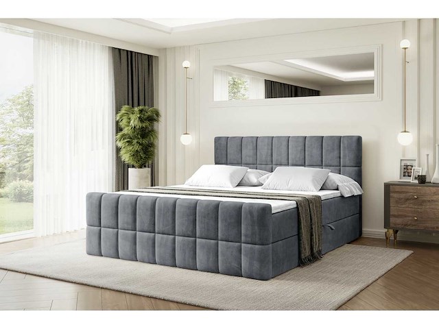 Box spring bed 180x200 - matras - matras topper - borst - donkergrijs fluweel - afbeelding 5 van  9