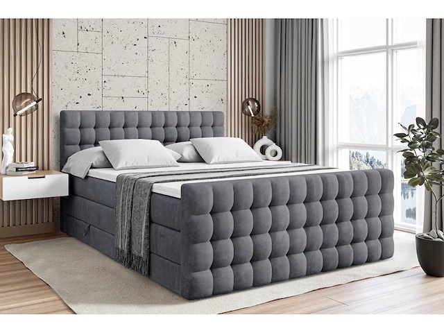 Box spring bed 180x200 - matras - matras topper - borst - donkergrijs fluweel - afbeelding 6 van  13
