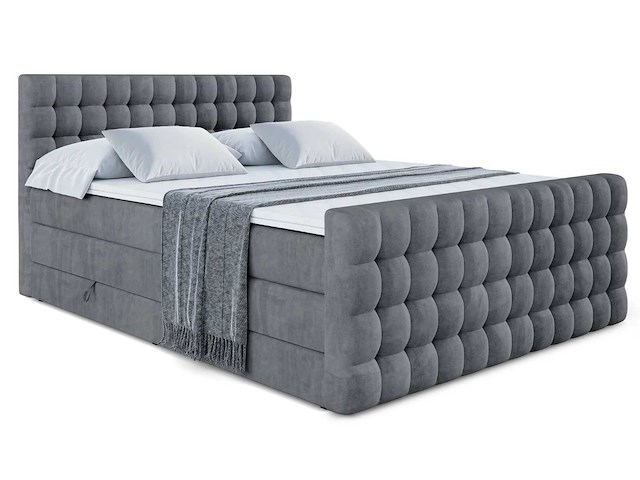Box spring bed 180x200 - matras - matras topper - borst - donkergrijs fluweel - afbeelding 7 van  13