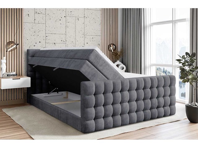 Box spring bed 180x200 - matras - matras topper - borst - donkergrijs fluweel - afbeelding 8 van  13