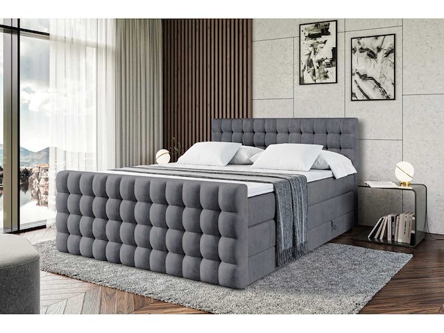 Box spring bed 180x200 - matras - matras topper - borst - donkergrijs fluweel - afbeelding 9 van  13
