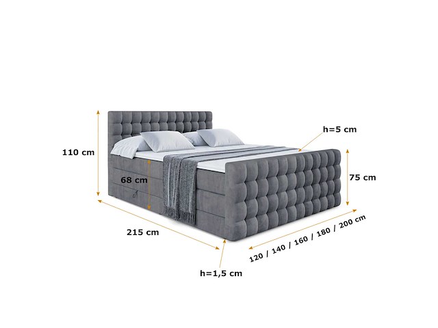 Box spring bed 180x200 - matras - matras topper - borst - donkergrijs fluweel - afbeelding 11 van  13
