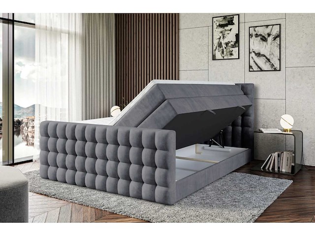 Box spring bed 180x200 - matras - matras topper - borst - donkergrijs fluweel - afbeelding 13 van  13