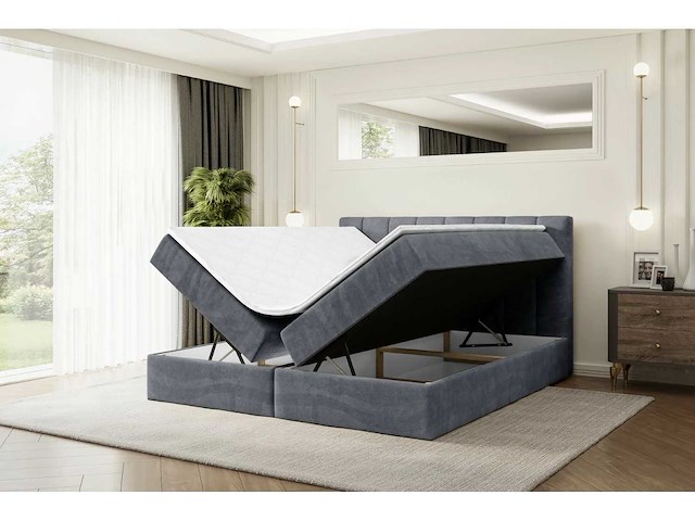 Box spring bed 180x200 - matras - matras topper - borst - donkergrijs fluweel - afbeelding 5 van  10