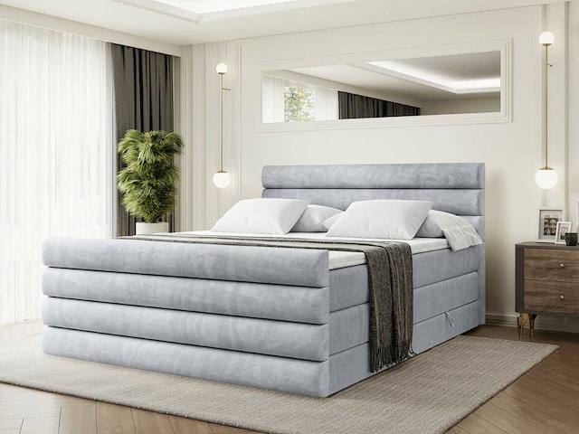 Box spring bed 180x200 - matras - matras topper - borst - grijs fluweel - afbeelding 1 van  7