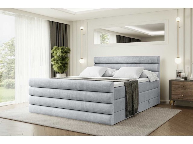 Box spring bed 180x200 - matras - matras topper - borst - grijs fluweel - afbeelding 4 van  7