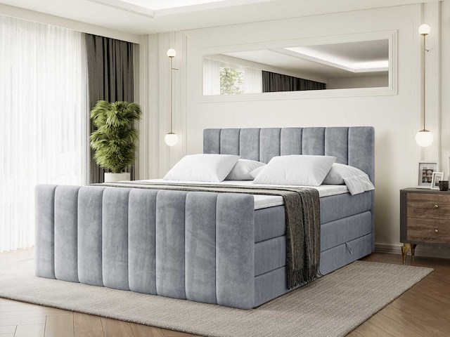 Box spring bed 180x200 - matras - matras topper - borst - grijs fluweel - afbeelding 1 van  7