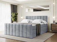 Box spring bed 180x200 - matras - matras topper - borst - grijs fluweel - afbeelding 1 van  7