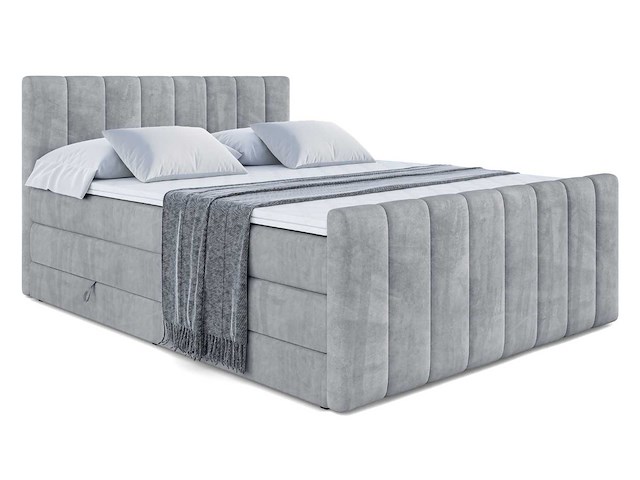 Box spring bed 180x200 - matras - matras topper - borst - grijs fluweel - afbeelding 3 van  7