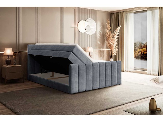 Box spring bed 180x200 - matras - matras topper - borst - grijs fluweel - afbeelding 6 van  7
