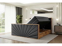 Box spring bed 180x200 - matras - matras topper - borst - pu zwart en hout - afbeelding 5 van  7