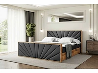 Box spring bed 180x200 - matras - matras topper - borst - pu zwart en hout