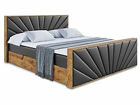 Box spring bed 180x200 - matras - matras topper - borst - pu zwart en hout - afbeelding 5 van  12