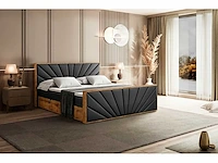 Box spring bed 180x200 - matras - matras topper - borst - pu zwart en hout - afbeelding 7 van  12