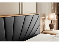 Box spring bed 180x200 - matras - matras topper - borst - pu zwart en hout - afbeelding 8 van  12