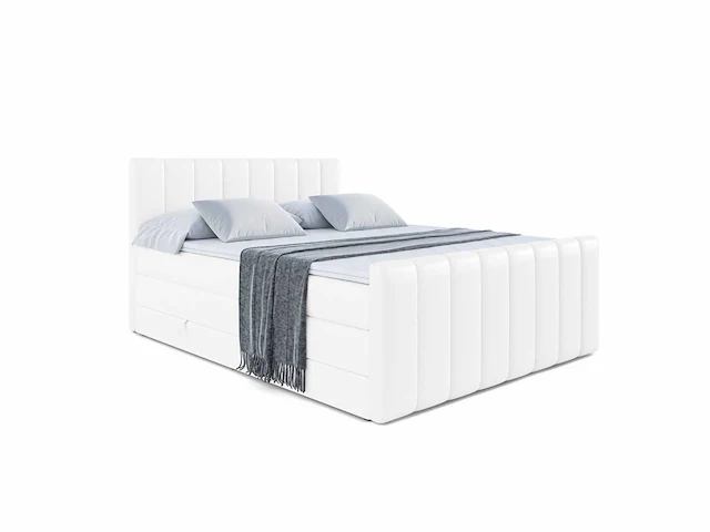Box spring bed 180x200 - matras - matras topper - borst - white pu - afbeelding 2 van  9