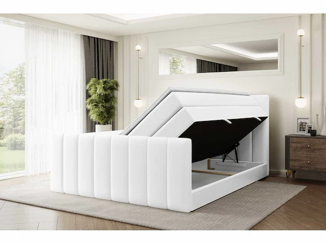Box spring bed 180x200 - matras - matras topper - borst - white pu - afbeelding 3 van  9