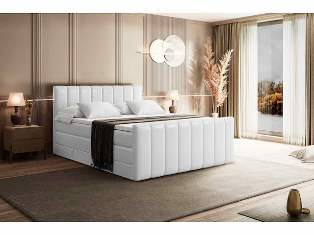 Box spring bed 180x200 - matras - matras topper - borst - white pu - afbeelding 4 van  9