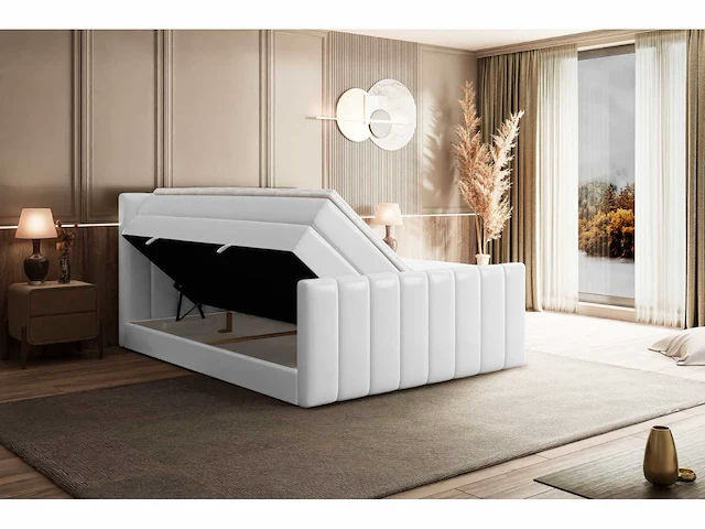 Box spring bed 180x200 - matras - matras topper - borst - white pu - afbeelding 5 van  9