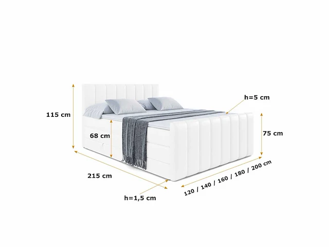 Box spring bed 180x200 - matras - matras topper - borst - white pu - afbeelding 6 van  9