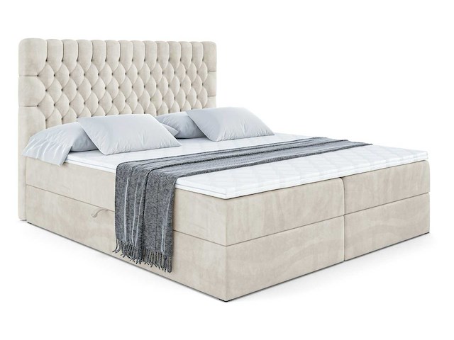 Box spring bed 180x200 - matras - matrastopper - borst - beige fluweel - afbeelding 5 van  11