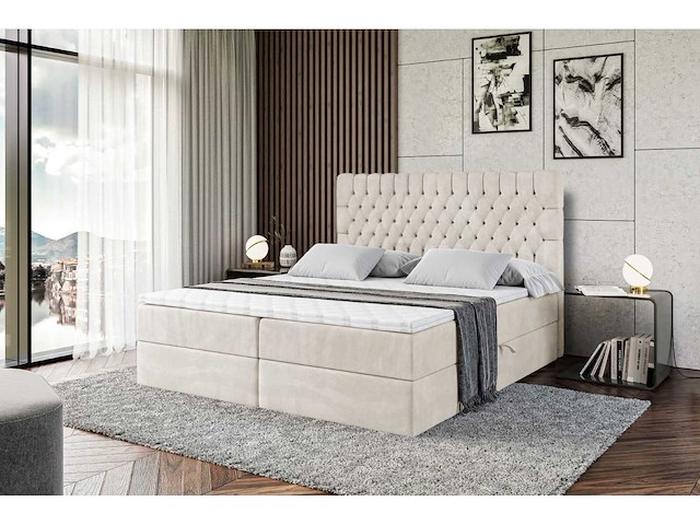 Box spring bed 180x200 - matras - matrastopper - borst - beige fluweel - afbeelding 7 van  11