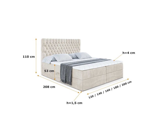Box spring bed 180x200 - matras - matrastopper - borst - beige fluweel - afbeelding 9 van  11
