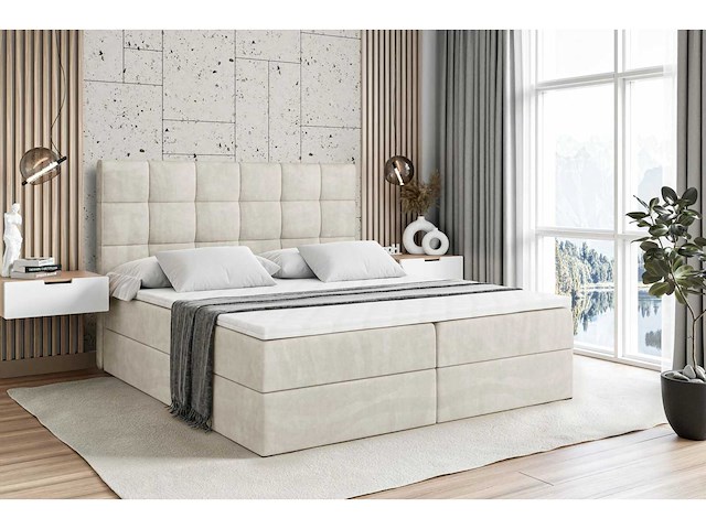 Box spring bed 180x200 - matras - matrastopper - borst - beige fluweel - afbeelding 2 van  8