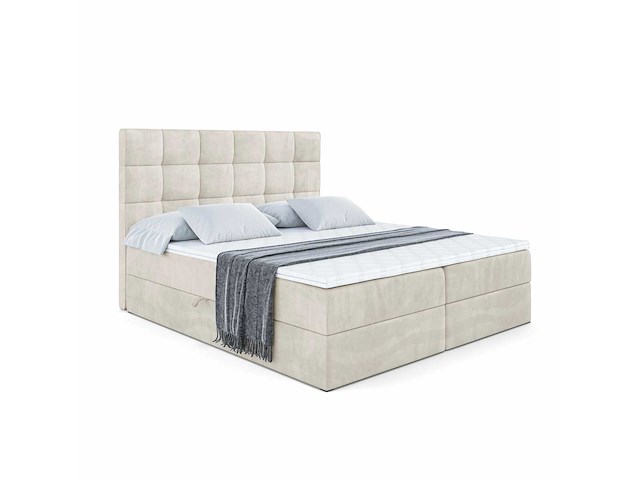 Box spring bed 180x200 - matras - matrastopper - borst - beige fluweel - afbeelding 3 van  8