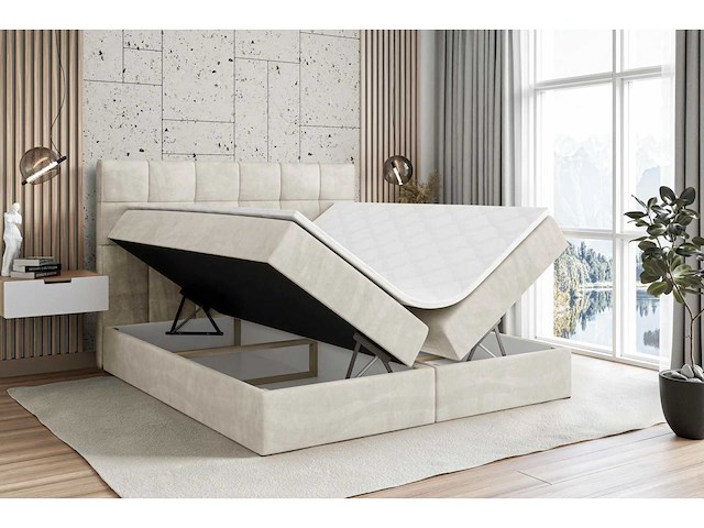 Box spring bed 180x200 - matras - matrastopper - borst - beige fluweel - afbeelding 4 van  8