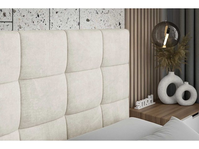 Box spring bed 180x200 - matras - matrastopper - borst - beige fluweel - afbeelding 5 van  8