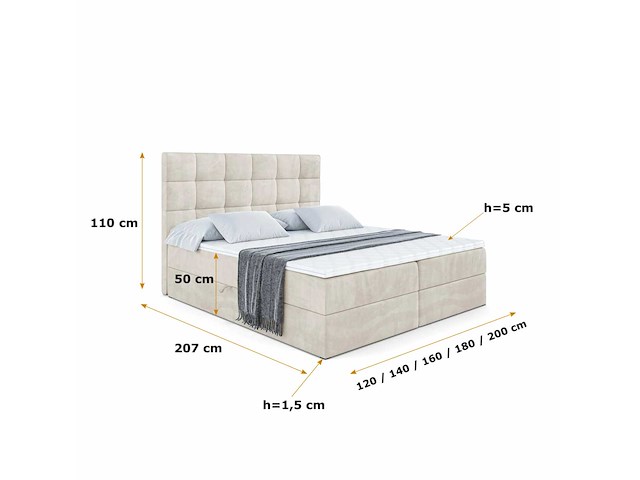Box spring bed 180x200 - matras - matrastopper - borst - beige fluweel - afbeelding 6 van  8