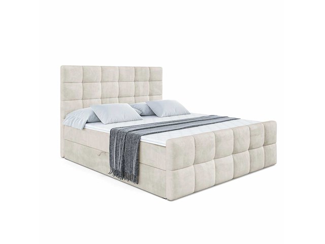 Box spring bed 180x200 - matras - matrastopper - borst - beige fluweel - afbeelding 2 van  4